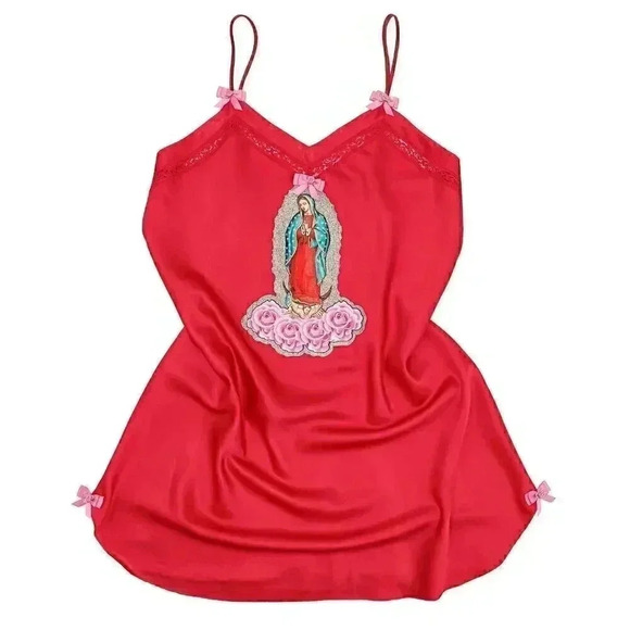 Reworked Guadalupe Deep Red Short Slip Dress Size‎ Medium Summer Camisole Dress